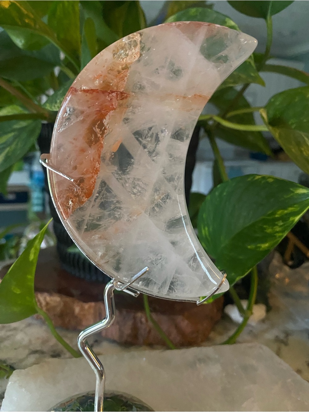 Golden Healer Clear Quartz Moon with Silver Display Stand - Picture 5 of 7